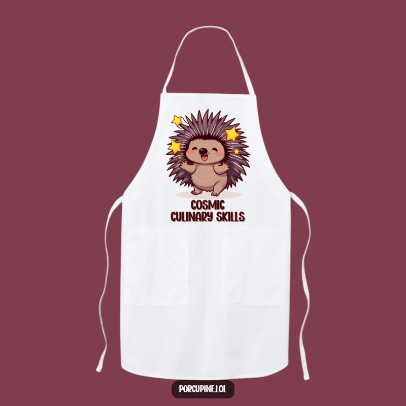 Funny Porcupine Juggling Stars Apron: Whimsical kitchen gear for a magical cook