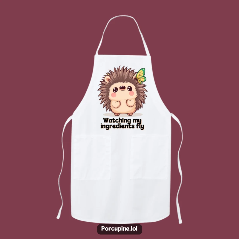 Funny Kawaii Porcupine Butterfly Apron: Cook with Nature's Gentle Charm and Humor