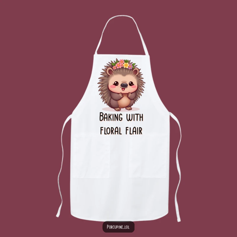 Funny Kawaii Porcupine Flower Crown Apron: Cook with Floral Flair and Prickly Pride