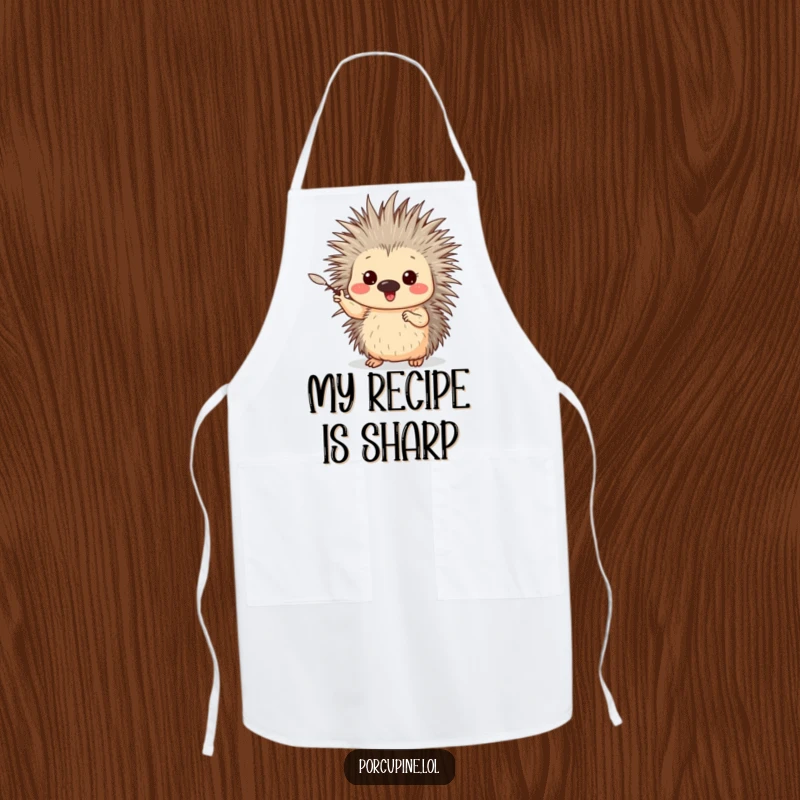 Funny Porcupine Apron: Kitchen wear featuring a porcupine enthusiastically gesturing with a single, gentle quill, ideal for expressive cooks.
