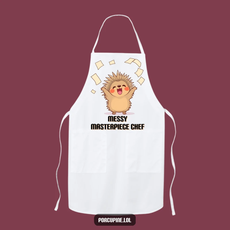Whimsical Funny Porcupine Paper Toss Apron: Cook with Hilarious, Carefree Spirit