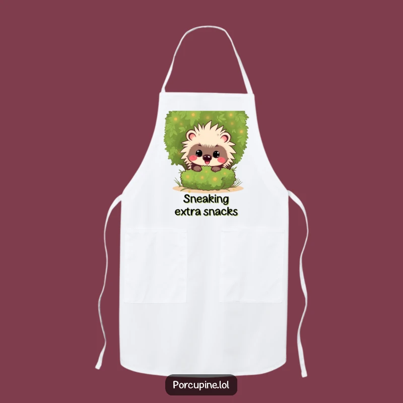 Funny Kawaii Porcupine Apron: Mischievous Grin, Peeking Kitchen Fun