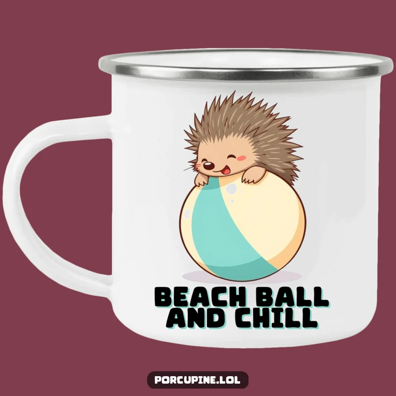 Funny Beach Ball Porcupine Camping Mug: Adventure-Ready Hilarious Sips!