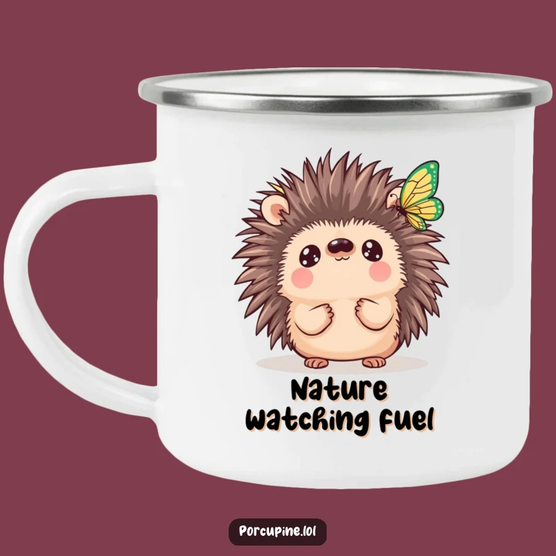 Funny Kawaii Porcupine Butterfly Camping Mug: Sip Nature's Magic on Your Adventures