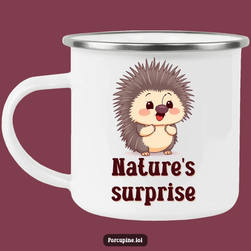 Funny Surprised Porcupine Camping Mug - Unexpected Encounters Outdoors