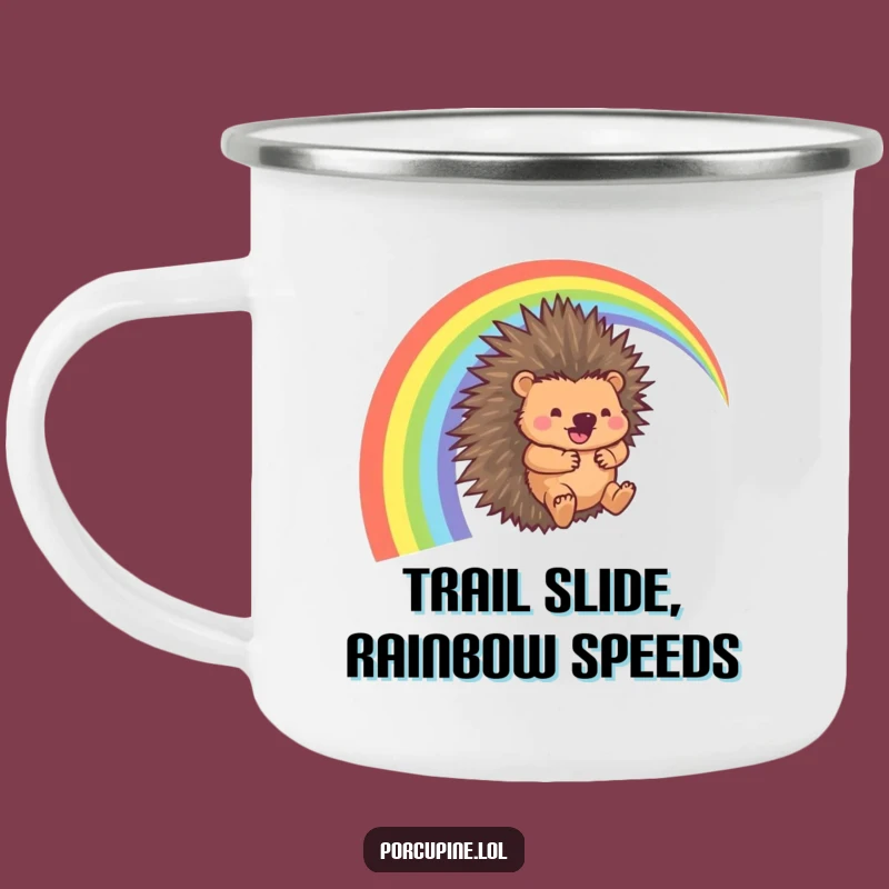 Funny Porcupine Rainbow Slide Camping Mug: Hilarious Outdoor Adventure Brew!