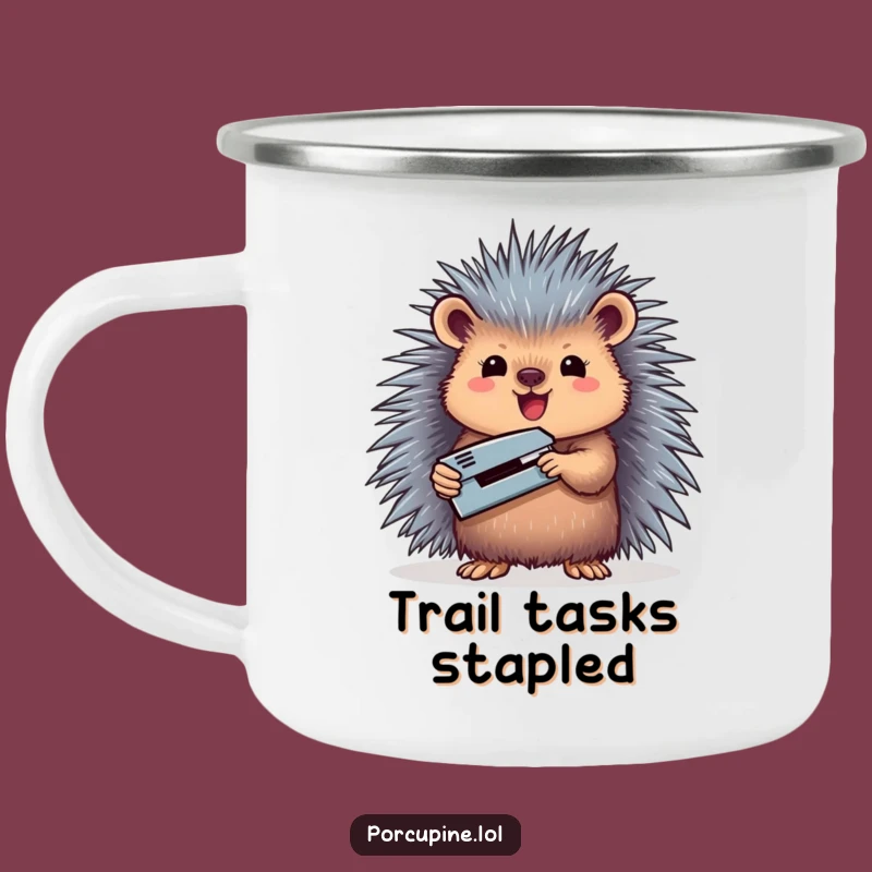 Funny Porcupine Camping Mug - Stapler Triumph, Perfect Funny Gift