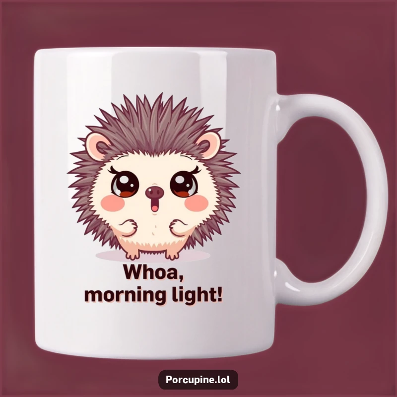 Funny Surprised Porcupine Mug: Wide Eyes for a Hilarious Morning Reaction