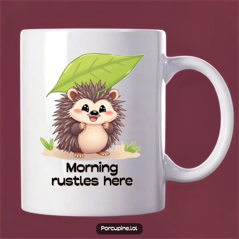Funny Peeking Porcupine Mug: Leafy Grin for a Hilarious Morning Sip