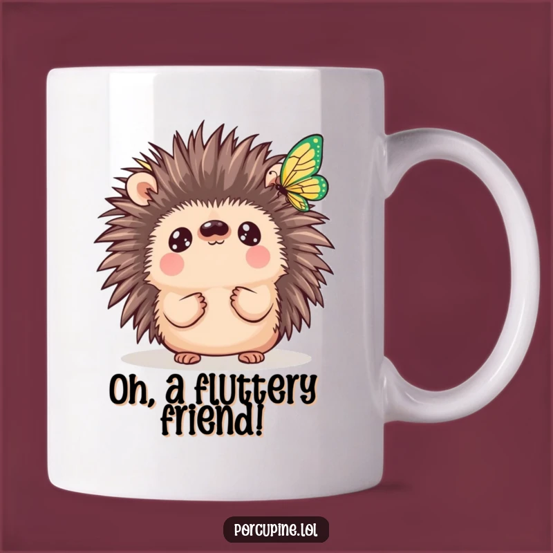 Funny Kawaii Porcupine & Butterfly Mug: Enchanted Moment, Perfect Funny Gift for Nature Lovers
