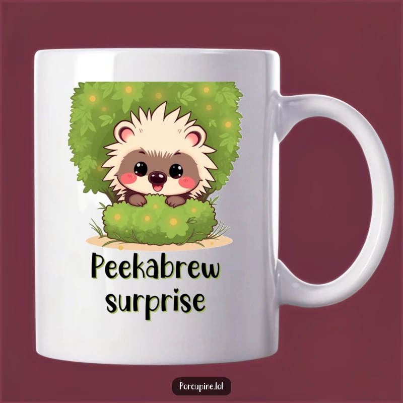Funny Kawaii Porcupine Mug: Mischievous Grin, Peeking Animal Gift Cup