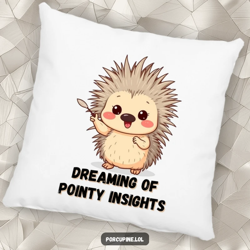Funny Porcupine Pillow: A plush cushion showing a porcupine enthusiastically gesturing with one gentle quill, perfect for adding comfort and humor.