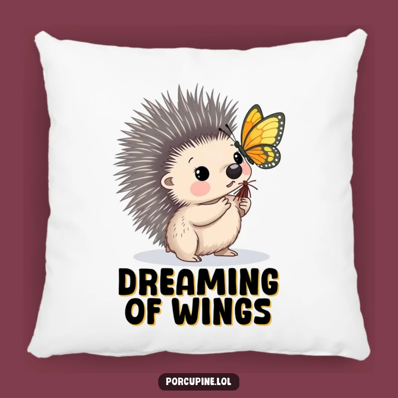 Funny Porcupine Butterfly Pillow - Cozy Prickly Nature Accent Gift