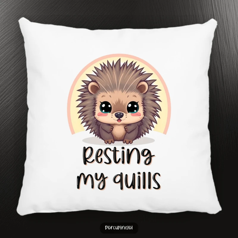 Funny pillow decorated with a wide-eyed porcupine looking through a colorful rainbow, offering soft comfort and a humorous visual.