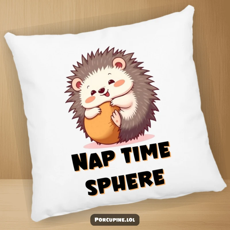 Funny pillow featuring a porcupine delightfully rolling into a ball, offering cozy comfort and a touch of playful humor.