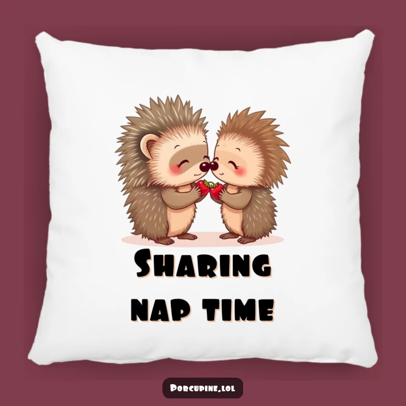 Comfy Funny Porcupine Berry Share Pillow: Soft & Heartwarming Decor Gift