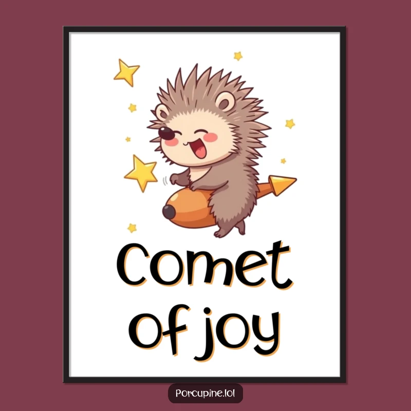 Funny Porcupine Shooting Star Digital Art: Hilarious printable for an adventurous space