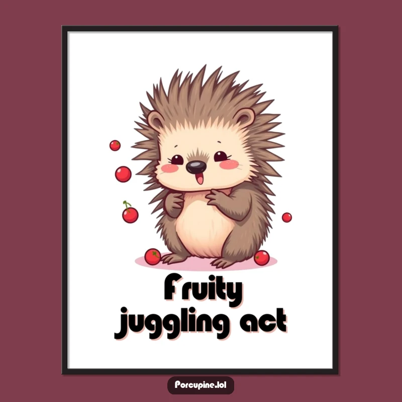 Funny Kawaii Porcupine Digital Art: Playful Juggling Print, Cute Gift Decor