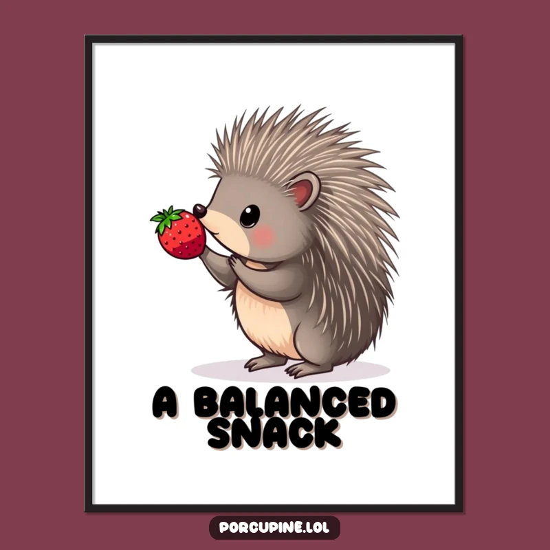 Funny Porcupine Berry Balance Digital Art - Instant Prickly Skill Print Gift