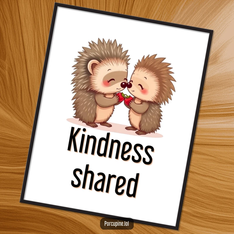 Funny porcupine berry share digital art print of two porcupines sharing a small berry, ready to bring instant warmth home.