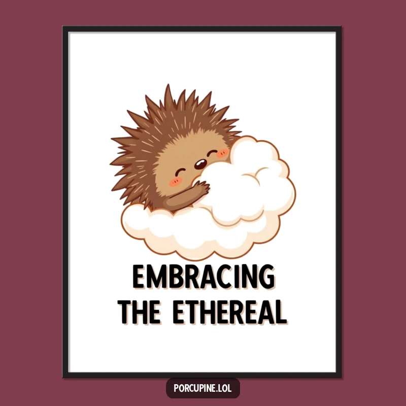 Funny Porcupine Cloud Hug Digital Art - Instant Whimsical Decor Download