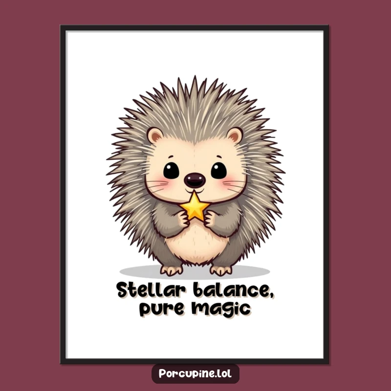Funny Porcupine Star Balancer Digital Art: Instant Hilarious Dream Download