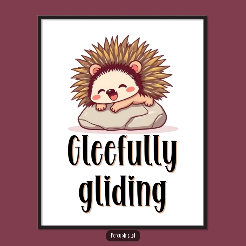 Funny Porcupine Stone Slide Digital Art: Joyful Decor for Walls