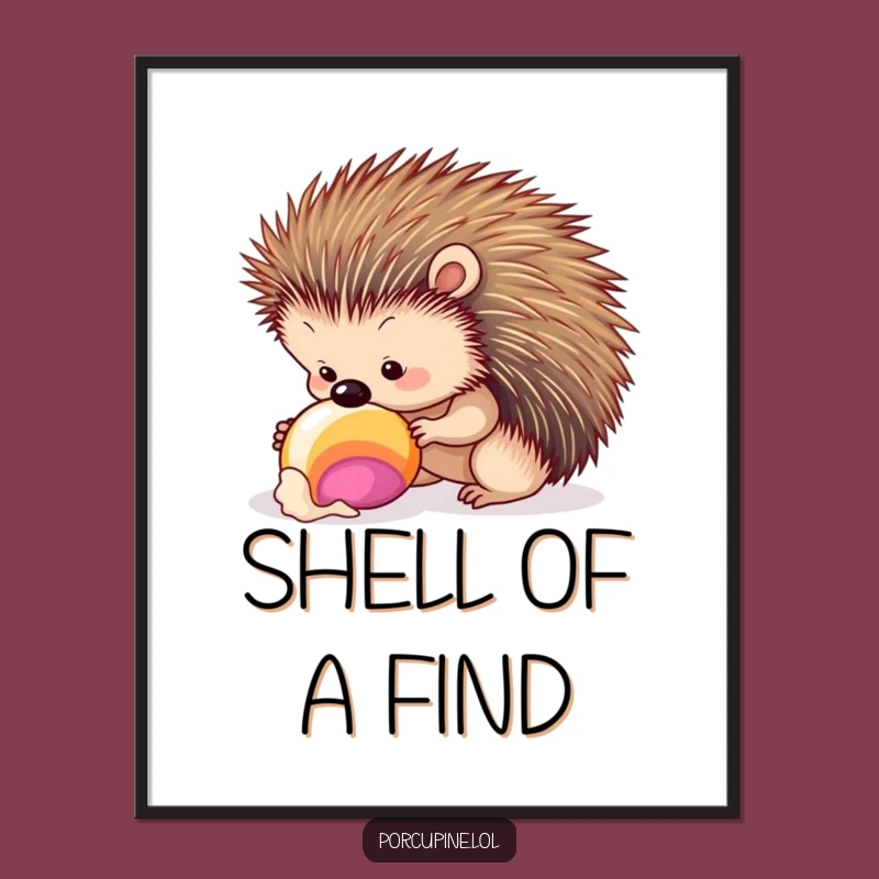 Funny Seashell Porcupine Digital Art Print: Instant Coastal Charm!