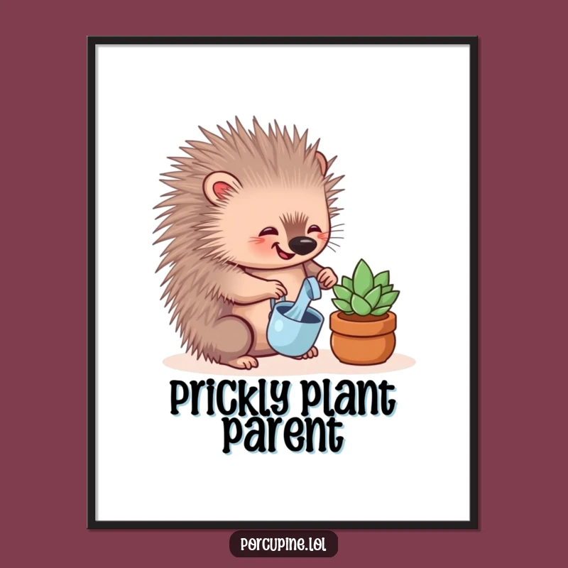 Funny Porcupine Digital Art - Adorable Porcupine Watering Succulent, Perfect Funny Gift