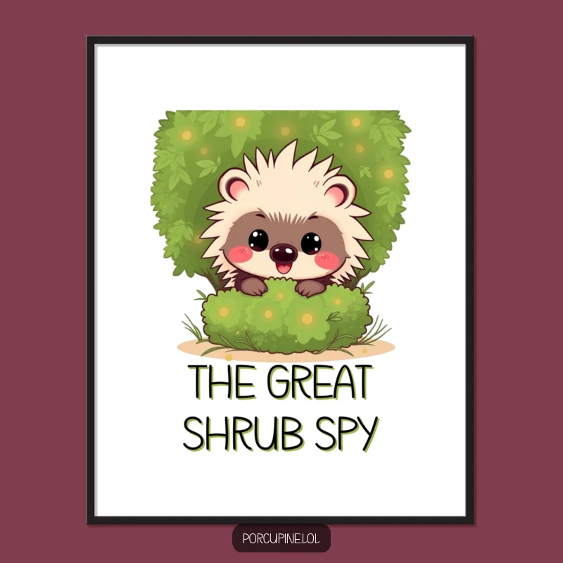 Funny Kawaii Porcupine Digital Art: Mischievous Grin Print, Peeking Gift