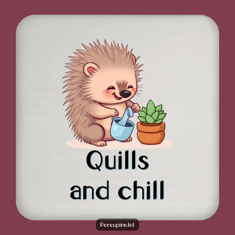 Funny Porcupine Coaster Set - Cute Plant Lover Decor, Perfect Funny Gift