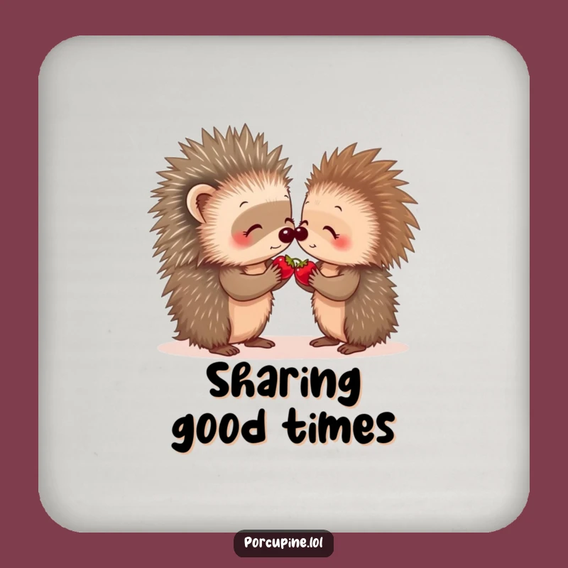 Funny Porcupine Berry Share Coaster Set: Protect Surfaces with Sweetness Gift