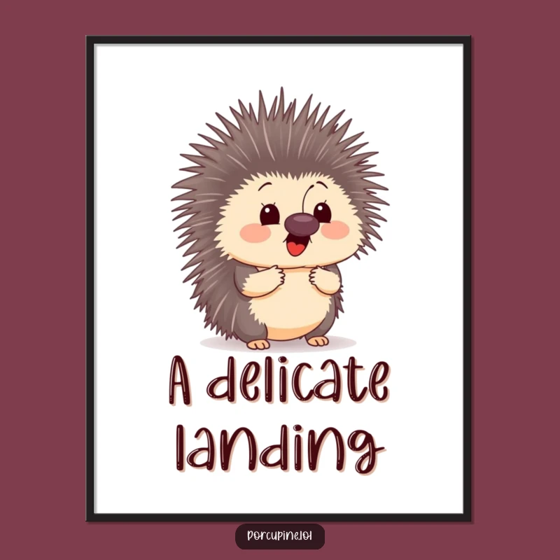 Funny Surprised Porcupine Butterfly Poster - Whimsical Wall Art for Amused Spaces