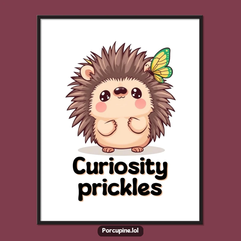 Funny Kawaii Porcupine Butterfly Poster: Adorable Wall Art for Enchanted Spaces