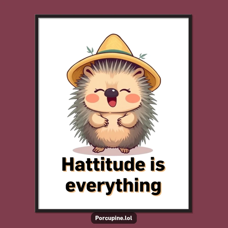 Funny Porcupine Hat Poster - Add Whimsy and Humor to Your Walls
