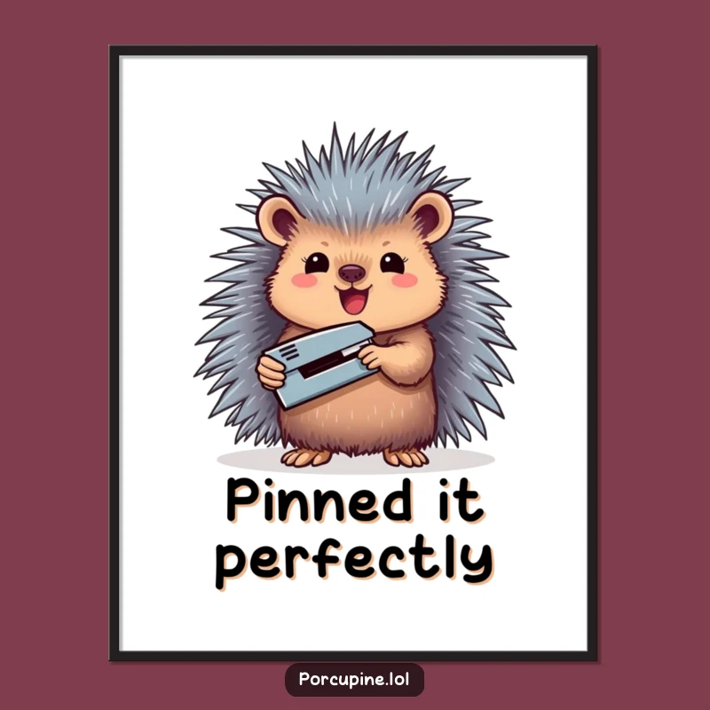 Funny Porcupine Poster - Stapler Triumph Art, Perfect Funny Gift