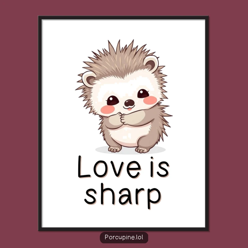 Funny Prickly Hug Porcupine Poster: Shy Smile Brings Warm Humor to Walls