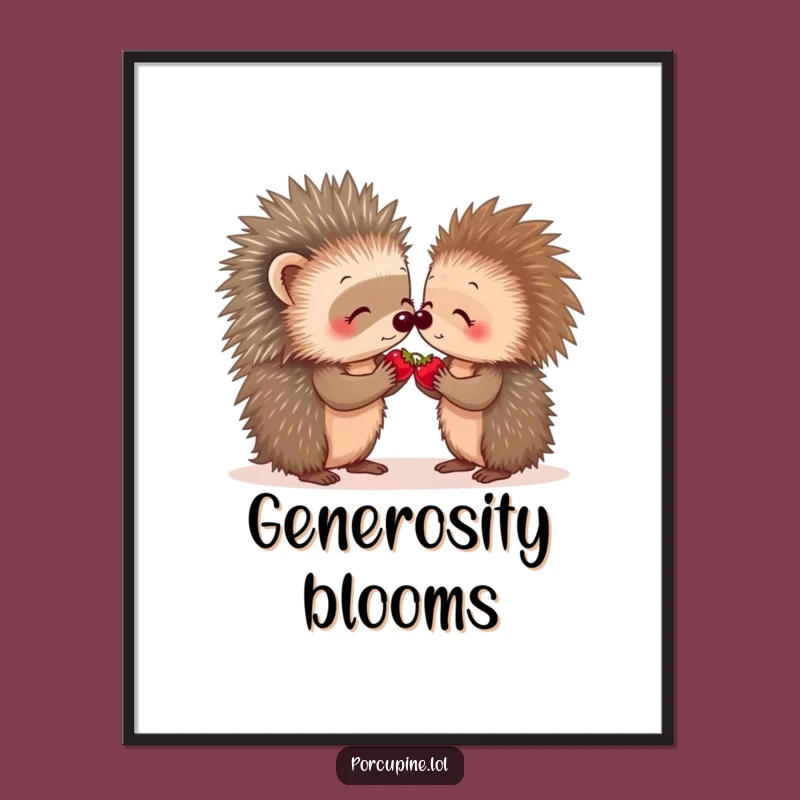 Funny Porcupine Berry Share Poster: Art of Kindness for Your Walls Gift