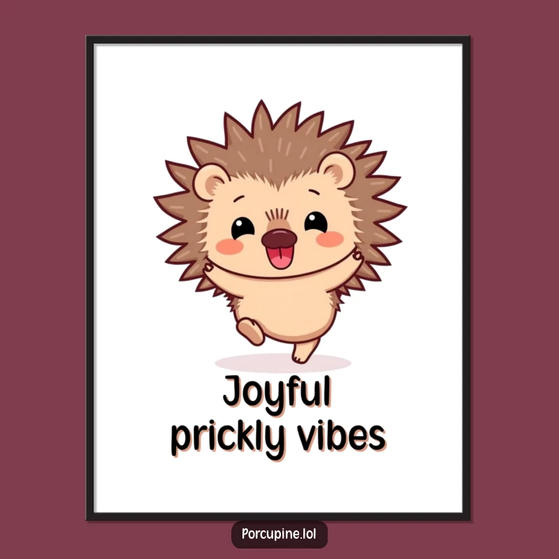 Funny Kawaii Porcupine Hop Poster: Brighten Your Walls with Adorable, Playful Porcupine Art