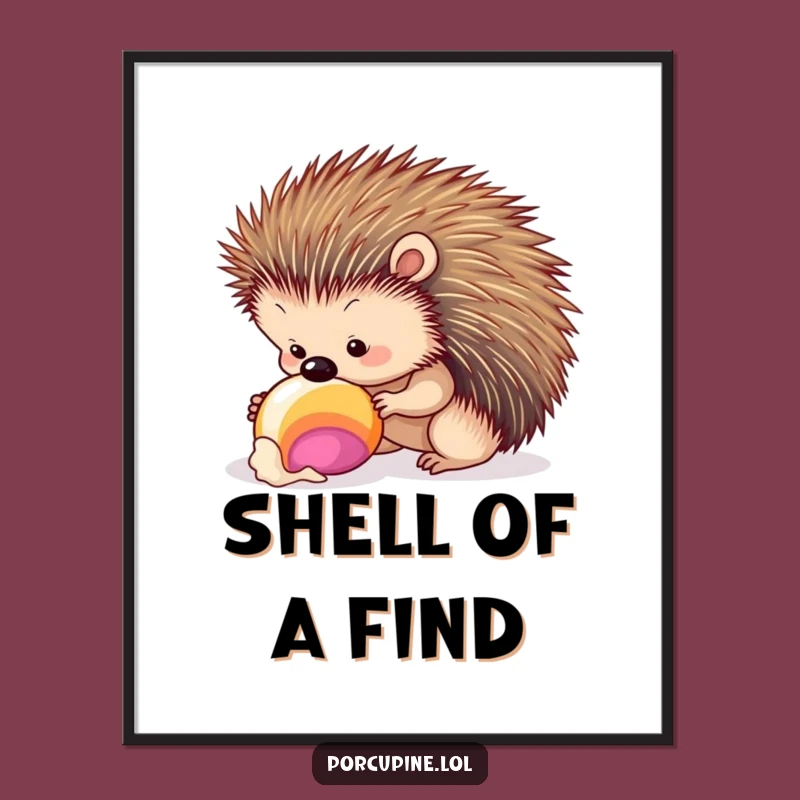 Funny Seashell Porcupine Poster: Hilarious Coastal Art!