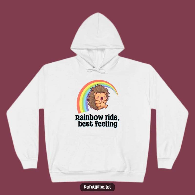 Cozy Funny Porcupine Rainbow Slide Hoodie: Stay Warm on Your Hilarious Journey!