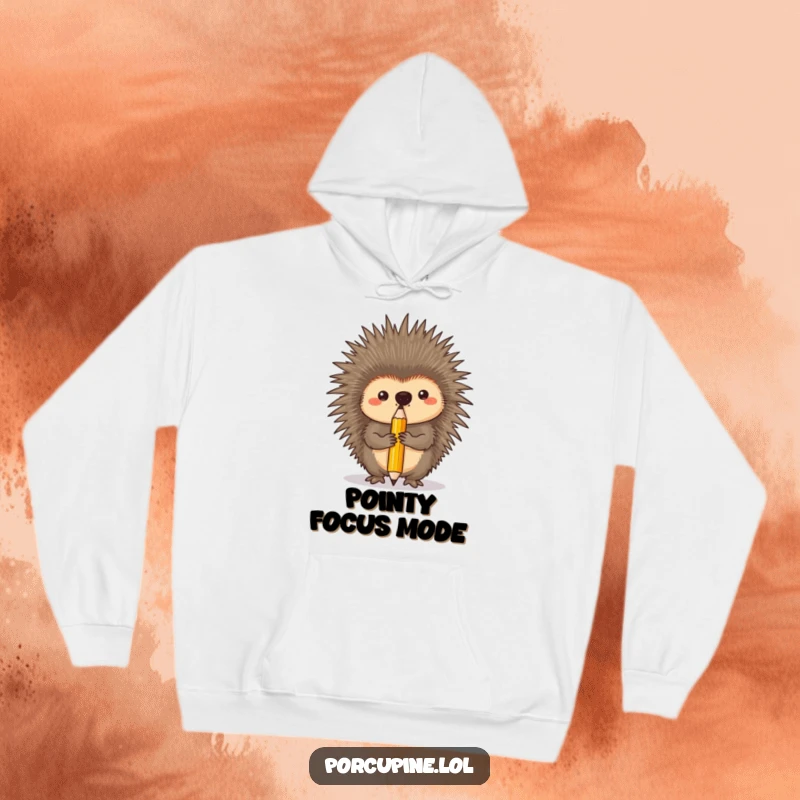 Funny hoodie featuring a porcupine with extreme concentration, skillfully balancing a pencil on its nose.