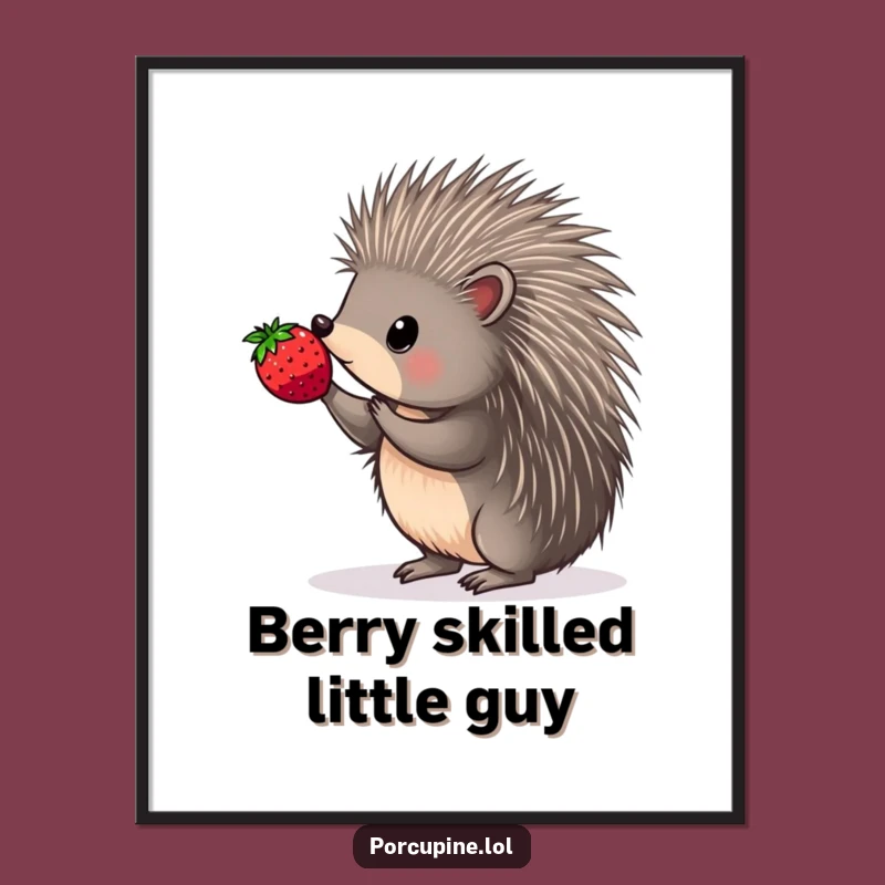 Quirky Free Printable Wall Art: Berry Balancing Porcupine, Funny Downloadable Decor