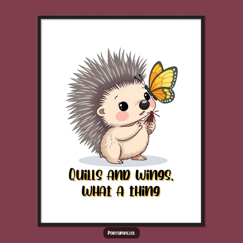 Enchanting Free Printable Wall Art: Butterfly Porcupine, Whimsical Downloadable Decor