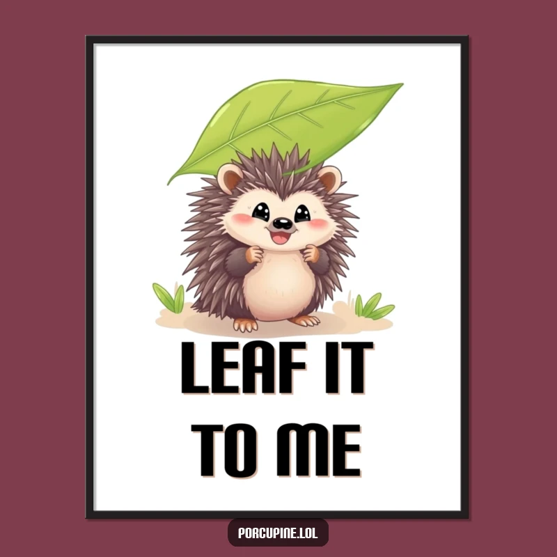 Funny Free Printable Wall Art: Peeking Porcupine Grin, Leafy Hideout, Downloadable Decor