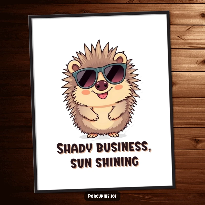 Free Printable Wall Art: A porcupine wears oversized sunglasses with a cool, confident smile, exuding laid-back charm.