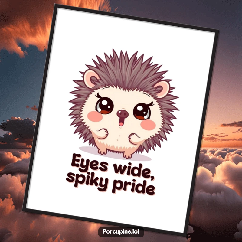 Funny Free Printable Wall Art: Porcupine making a surprising face with wide eyes, adding comical expression to decor.
