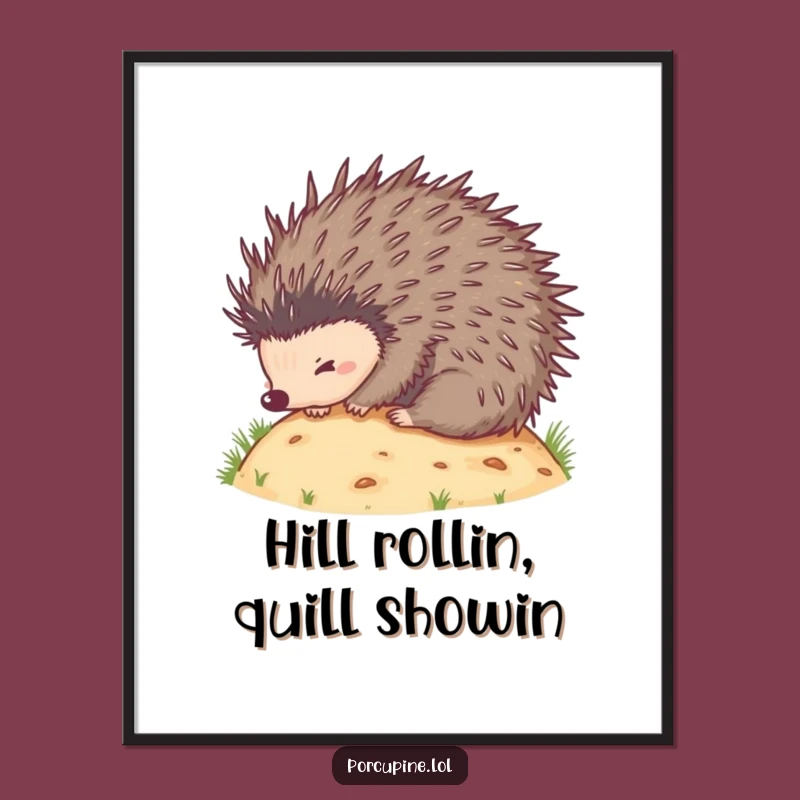 Funny Free Printable Wall Art: Rolling Porcupine, Quirky Downloadable Decor