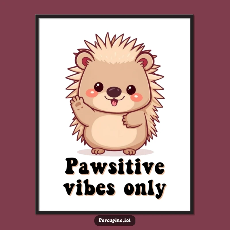 Funny Free Printable Wall Art: Waving Kawaii Porcupine Art