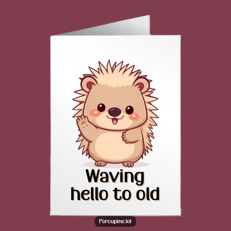 Cheerful Free Printable Birthday Card: Waving Kawaii Porcupine Fun